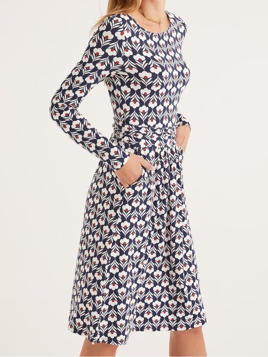 Boden Dresses & Skirts - Boden Abigail Long Sleeve Jersey Dress Navy Mod Floral Print Size US 4